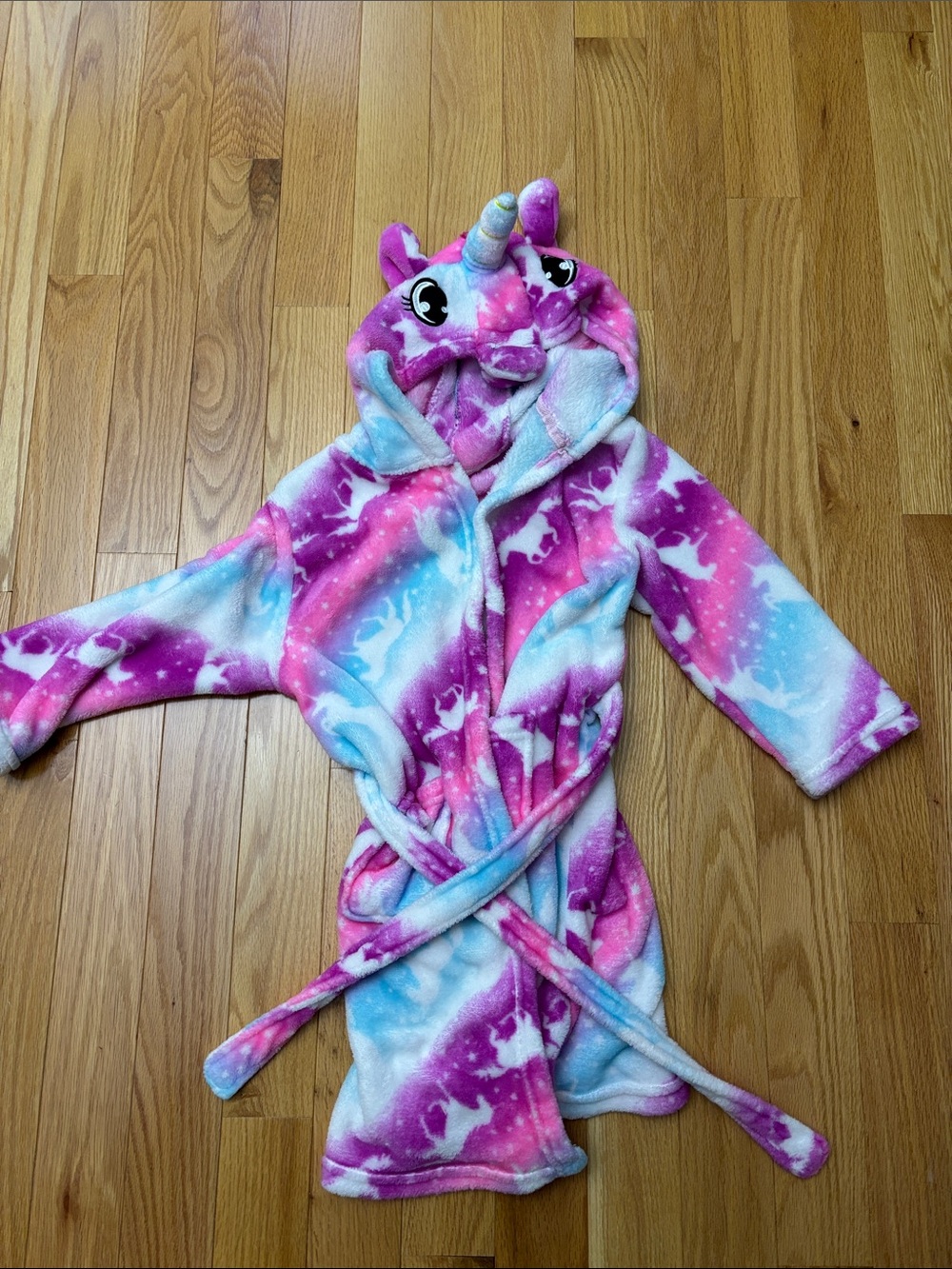 Unicorn Hooded Kids Bathrobe - Pink Blue Plush Pajama Robe